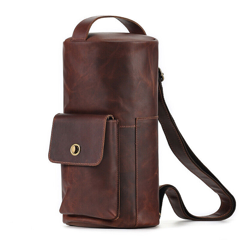 Leather Men Messenger Bags Cylindrical Style