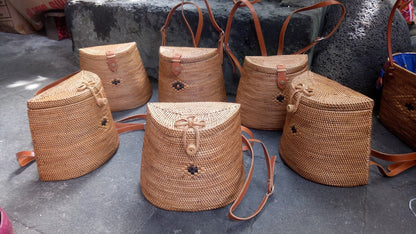 Rattan Backpack Traditional Bali Handwoven Straw Bag