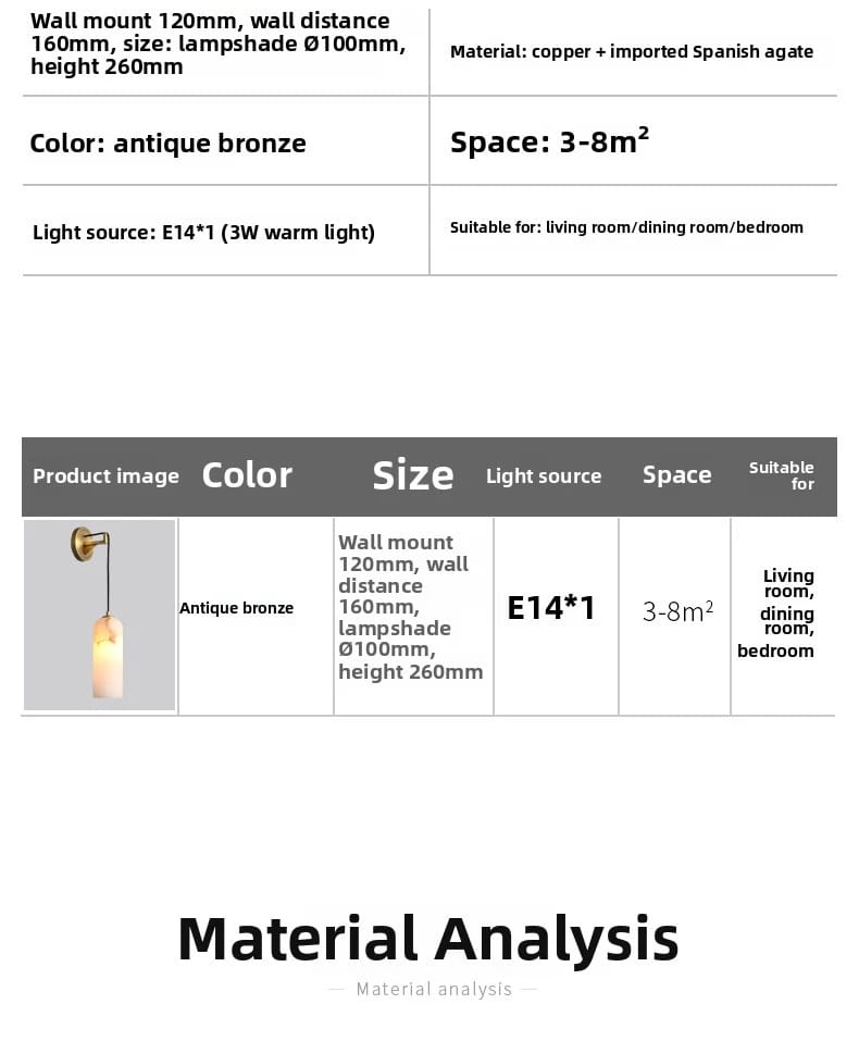 All-Copper Spanish Marble Wall Lamp