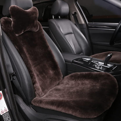 Genuine Sheepskin Car Seat Cover with Detachable Backrest and Headrest