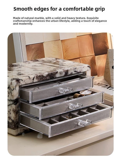 Natural Marble Jewelry Organizer Box with Multi-Drawer Storage