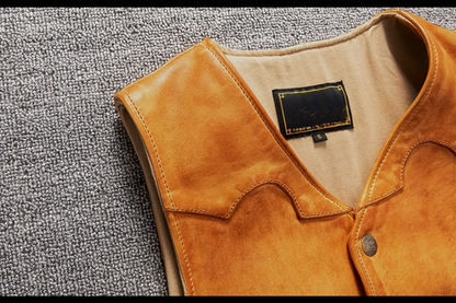 Men Vintage Brown Genuine Leather Vest