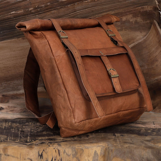 Genuine Roll Up Leather Travel Backpack