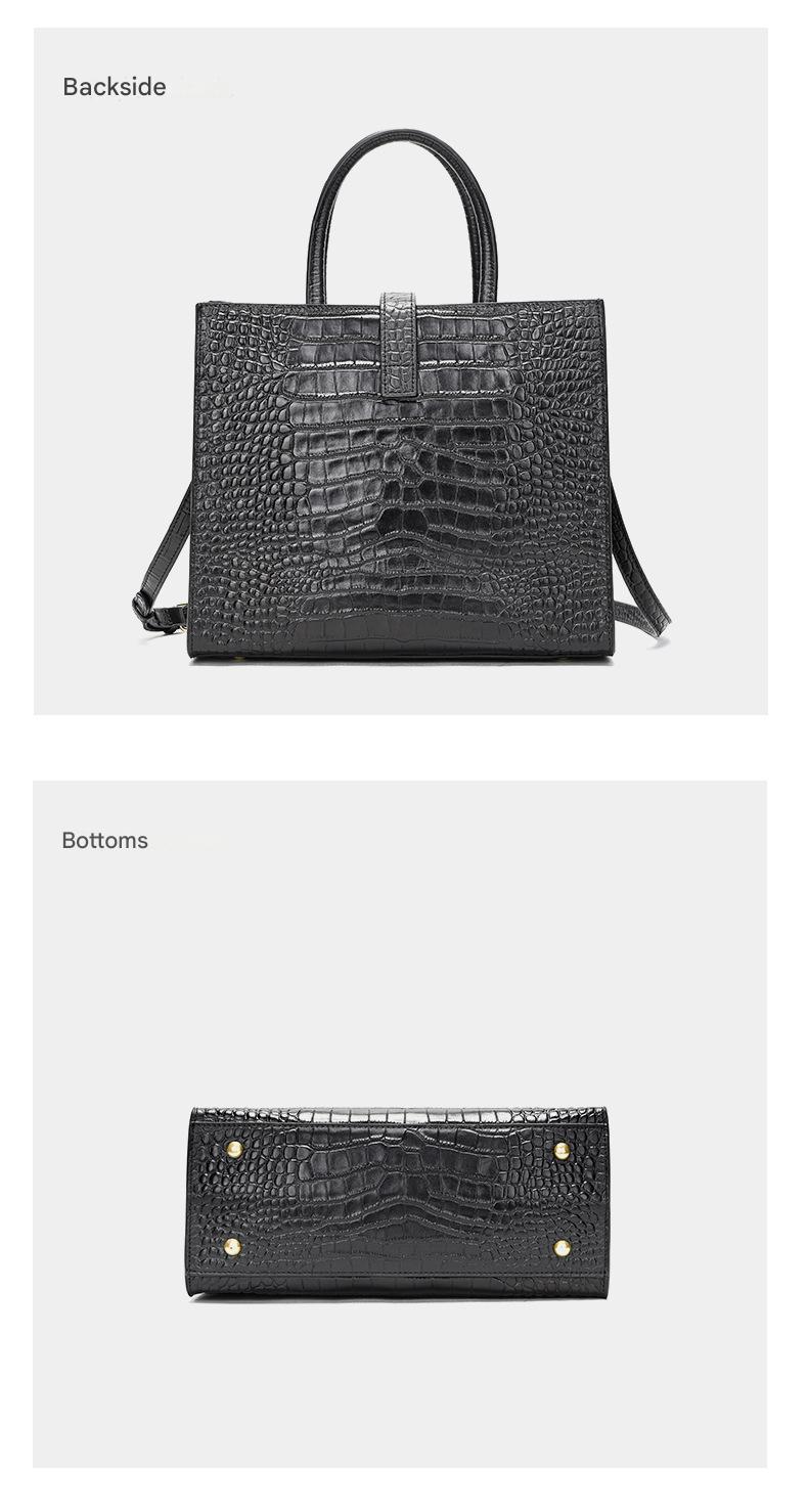 Black Crocodile Print Leather Shoulder Bag Crossbody
