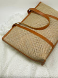 Rattan tote bag with leather strap