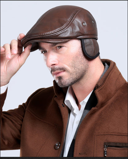 Genuine cowhide leather newsboy cap men