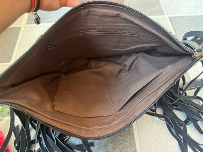 Tooled Leather Metallic Cowhide Tote Bag