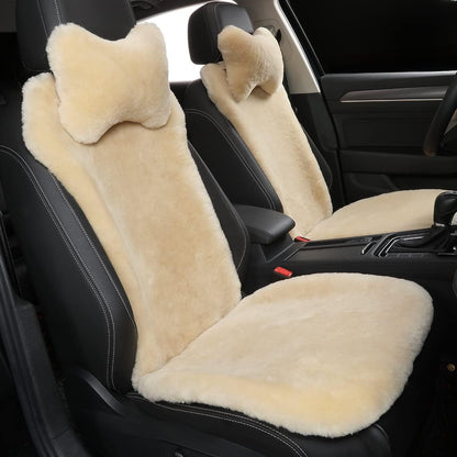 Genuine Sheepskin Car Seat Cover with Detachable Backrest and Headrest