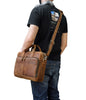 Real Leather Office Bag with Rear Trolley Strap