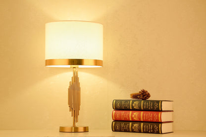 Modern scandinavian brass table lamp with fabric shade