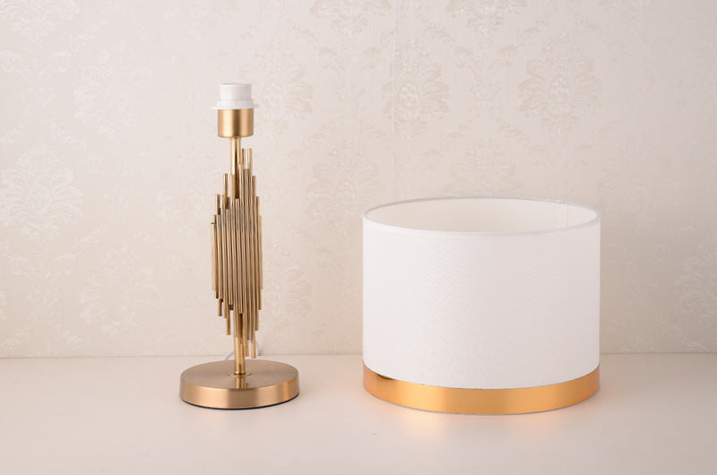 Modern scandinavian brass table lamp with fabric shade