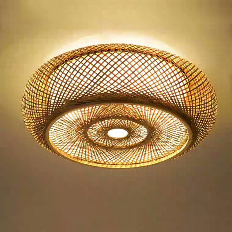 Bamboo woven flush mount ceiling light
