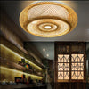 Bamboo woven flush mount ceiling light