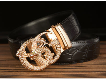 Men’s Leather Belt with Dragon G-Shaped Buckle