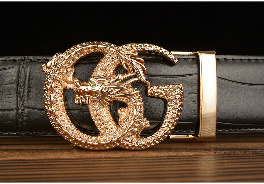 Men’s Leather Belt with Dragon G-Shaped Buckle
