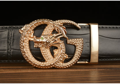 Men’s Leather Belt with Dragon G-Shaped Buckle
