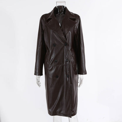 Women's Brown Genuine Leather Trench Coat