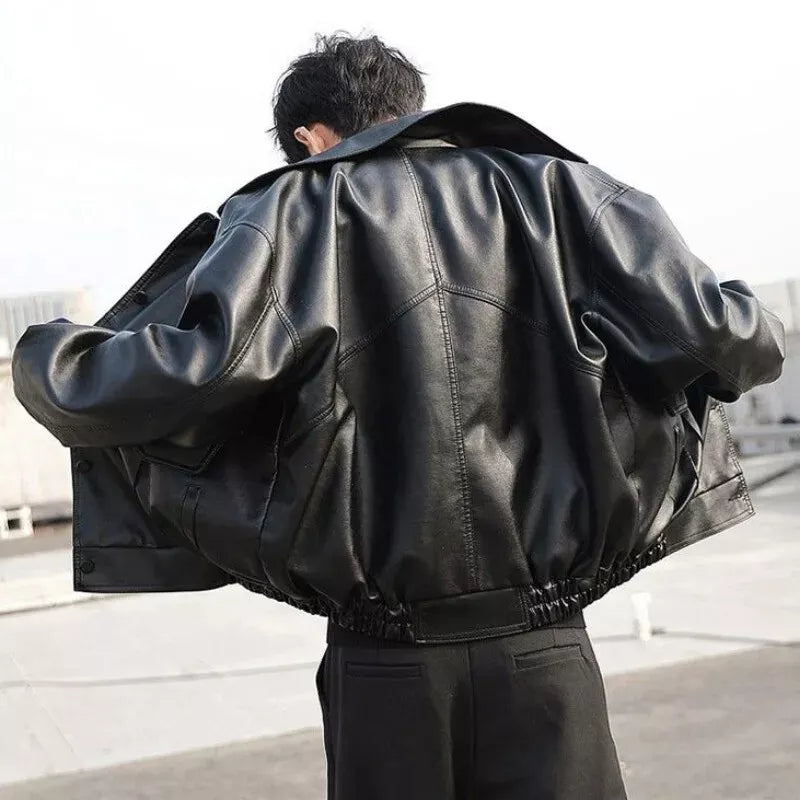 Men Oversized Real Leather Jacket Biker