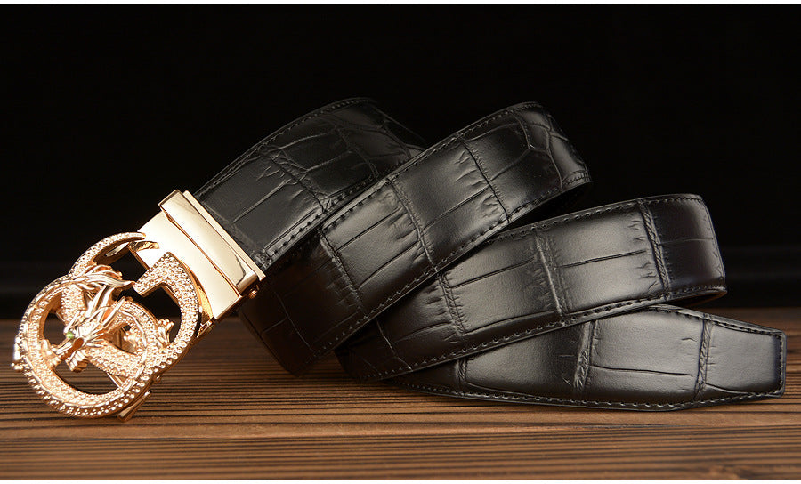 Men’s Leather Belt with Dragon G-Shaped Buckle