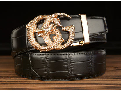 Men’s Leather Belt with Dragon G-Shaped Buckle