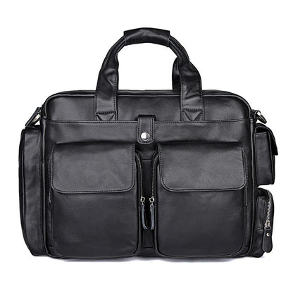 Genuine Leather Office Briefcase Laptop Bag with Trolley Sleeve for Men