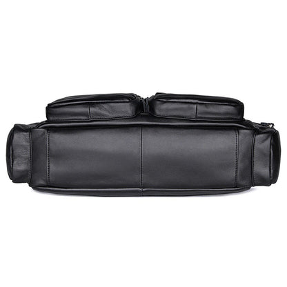 Genuine Leather Office Briefcase Laptop Bag with Trolley Sleeve for Men