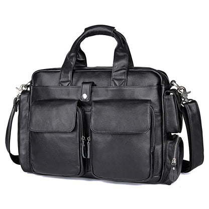 Genuine Leather Office Briefcase Laptop Bag with Trolley Sleeve for Men