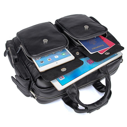 Genuine Leather Office Briefcase Laptop Bag with Trolley Sleeve for Men