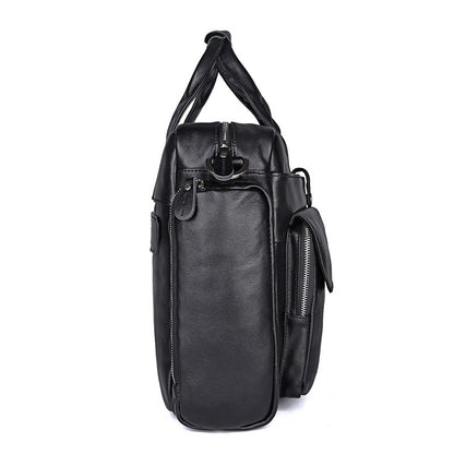 Genuine Leather Office Briefcase Laptop Bag with Trolley Sleeve for Men