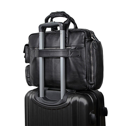 Genuine Leather Office Briefcase Laptop Bag with Trolley Sleeve for Men