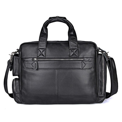 Genuine Leather Office Briefcase Laptop Bag with Trolley Sleeve for Men