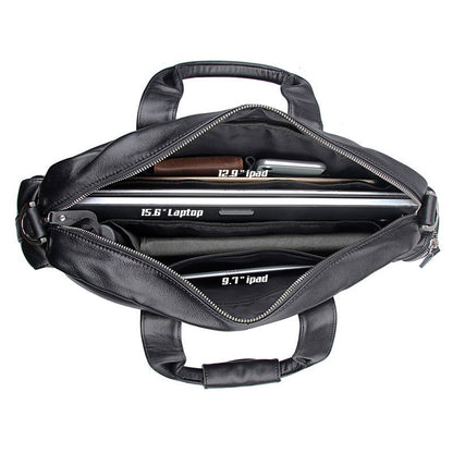 Genuine Leather Office Briefcase Laptop Bag with Trolley Sleeve for Men