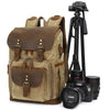 Vintage Canvas Leather Camera Backpack with Dual Buckles and Dividers