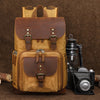 Vintage Canvas Leather Camera Backpack with Dual Buckles and Dividers