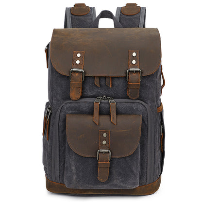 Vintage Canvas Leather Camera Backpack with Dual Buckles and Dividers