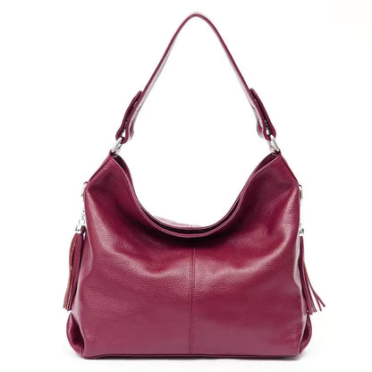 leather shoulder bag women with tassel