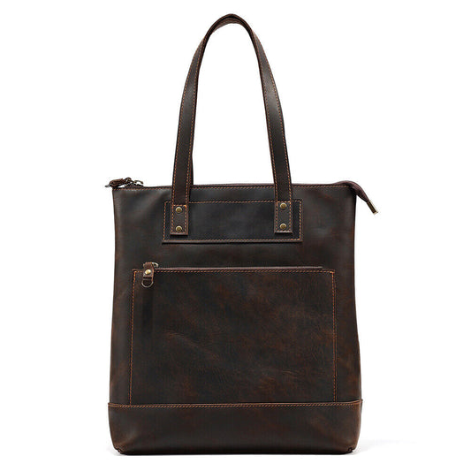 Men Crazy Horse Leather Shoulder Tote Bag