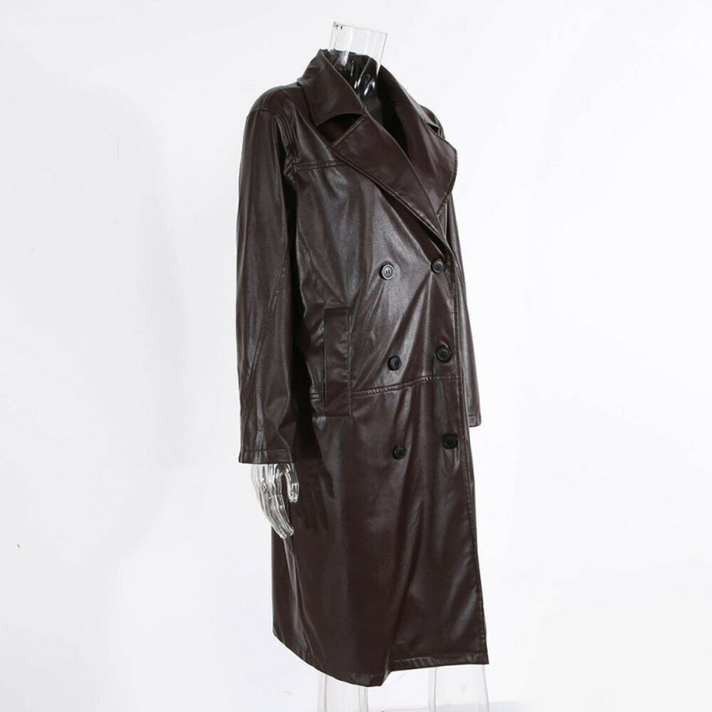 Women's Brown Genuine Leather Trench Coat