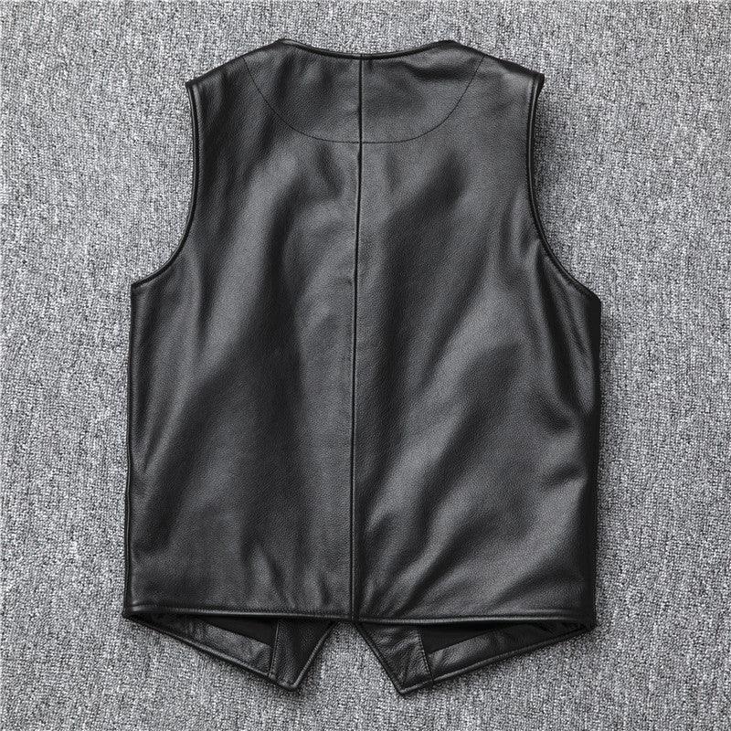 Black top grain cowhide leather riding vest