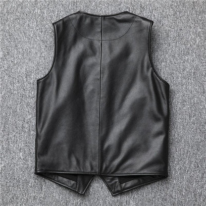 Black top grain cowhide leather riding vest