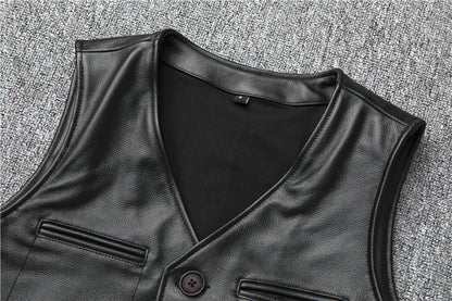 Men’s Genuine Leather Vest Waistcoat Slim Japanese Style