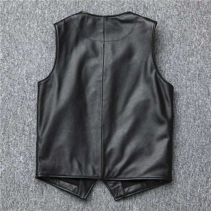 Men’s Genuine Leather Vest Waistcoat Slim Japanese Style