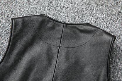 Men’s Genuine Leather Vest Waistcoat Slim Japanese Style