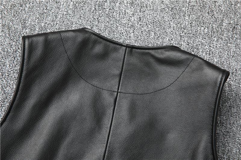 Black top grain cowhide leather riding vest