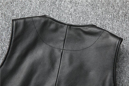 Black top grain cowhide leather riding vest