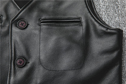 Men’s Genuine Leather Vest Waistcoat Slim Japanese Style