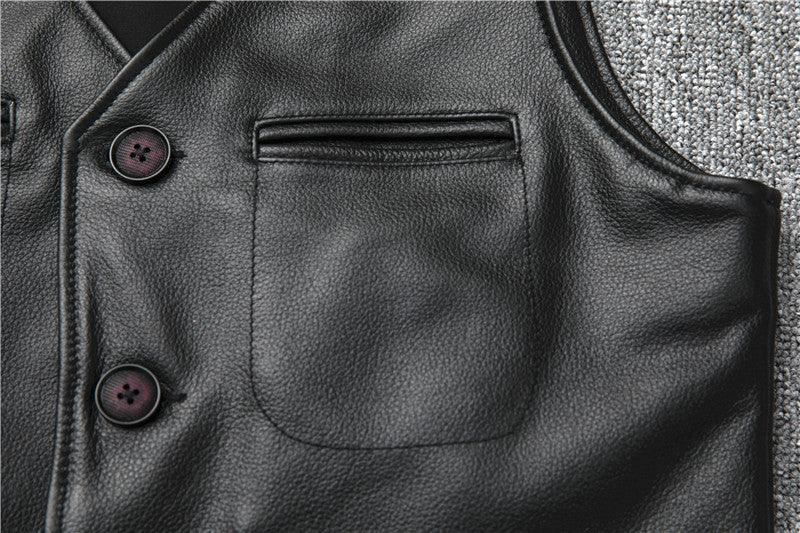 Black top grain cowhide leather riding vest