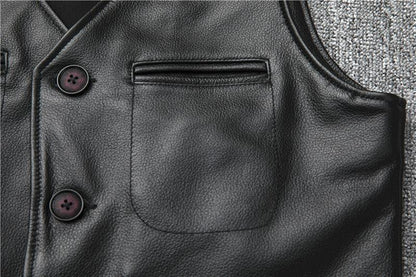 Black top grain cowhide leather riding vest