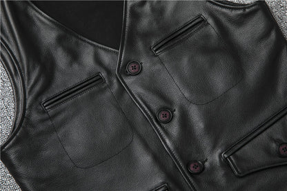 Men’s Genuine Leather Vest Waistcoat Slim Japanese Style