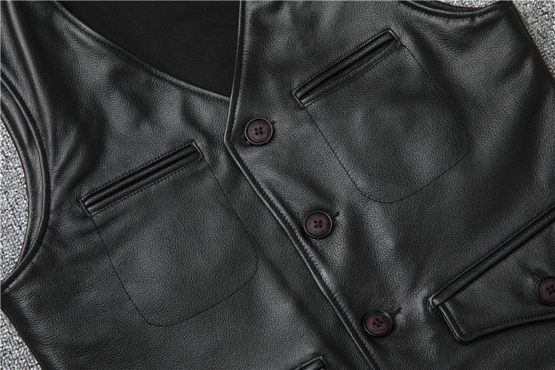 Black top grain cowhide leather riding vest